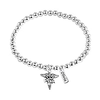 Personalized Physician Assistant Caduceus Beaded Adjustable Bracelet with Engraved Tag Charm, Healthcare Gift, PA Jewelry, Custom Caduceus Accessories for Healthcare Professionals