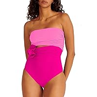 Pink Queen Womens One Piece Swimsuits Ruched Tummy Control 3D Floral Bathing Suit Bandeau Swimwear with Removable Straps