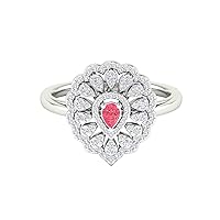 Certified 18K Gold Ring in Pear Cut Moissanite Color Stone (1 ct, Created), Round Cut Natural Diamond (0.37 ct) with White/Yellow/Rose Gold Promise Ring for Women