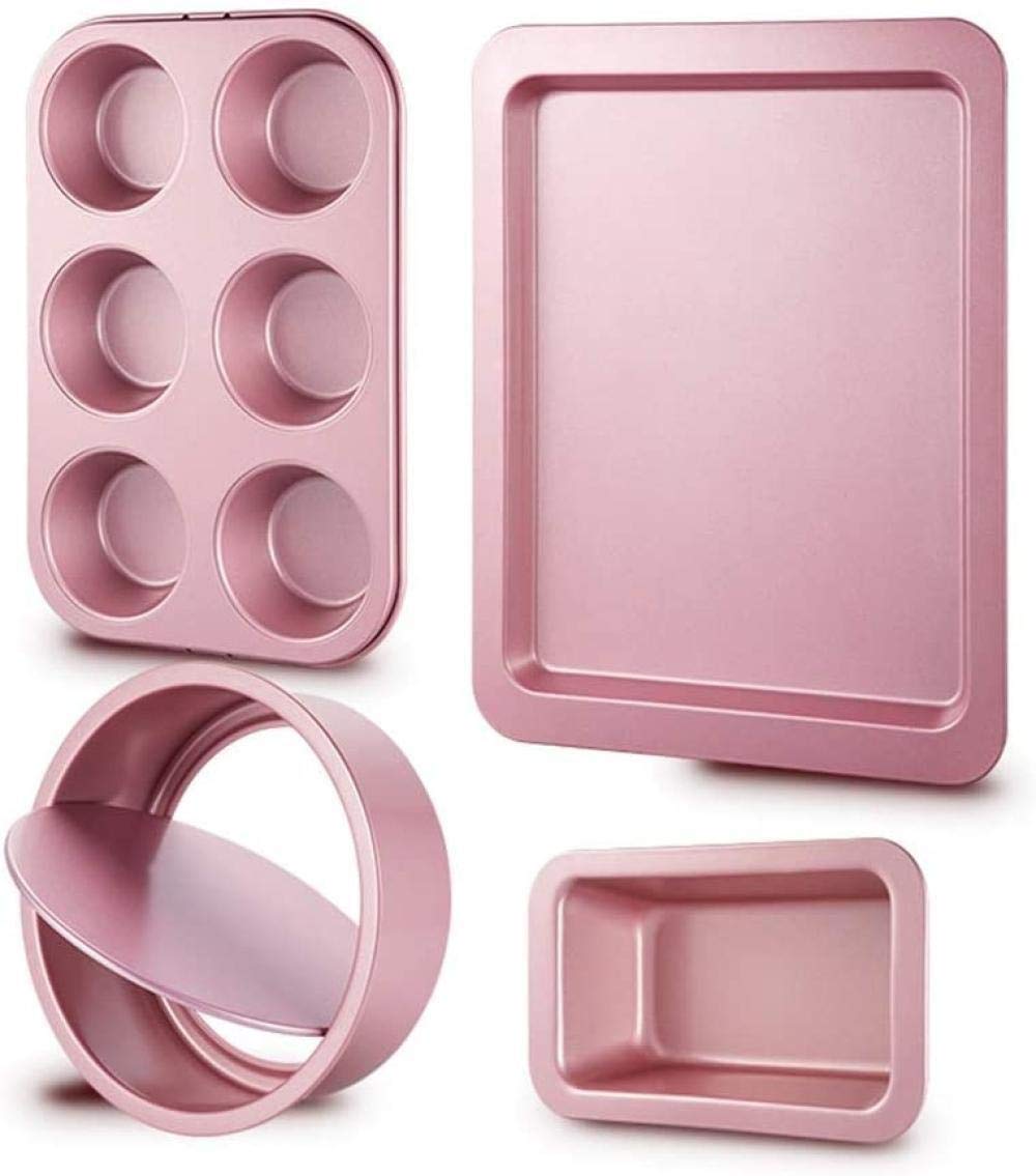 SRLIWHITE 22 Piece Baking Tool Set Food Grade Non Stick Coating Cake Mould Baking Tray Biscuit Bread Baking Tool Set Pink