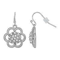 1928 Jewelry Silver Tone Crystal Flower Drop Earrings (Silver)