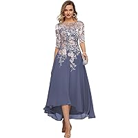 Embroidery Chiffon Midi Mother Bride Dresses for Wedding Tea Length Evening Appliques Half Sleeves Formal Dress