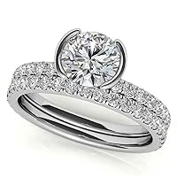 10K/14K/18K Solid White Gold Handmade Engagement Ring 3.0 CT Round Cut Moissanite Diamond Solitaire Wedding/Bridal Ring Set for Women/Her Proposes Gifts