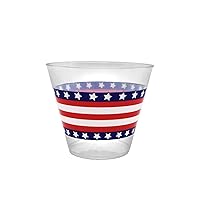 Party Essentials Party Supplies Patriotic 9-Ounce Printed Plastic Cups/Tumblers, Stars & Stripes Design, 60 CT