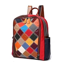 Genuine Leather Backpack Multi-color Stitched Daypack Random Colorful Patchwork Shoulder Bag Spring Summer Style Travel Rucksack