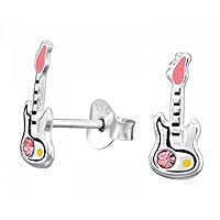 Guitar .925 Sterling-Silver Tiny Stud Earrings (Hypoallergenic)