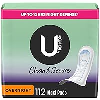 U by Kotex Clean & Secure Overnight Maxi Pads, 112 Count (4 Packs of 28) (Packaging May Vary)
