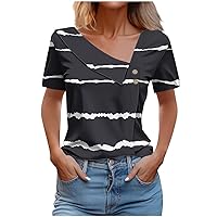 Plus Size Tops for Women V-Neck Fashion Short-Sleeve Blouses Shirts Graphic Printed Tee Tunic Tops Basic Pullover