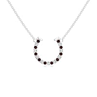 Natural Gemstone Horseshoe Pendant Necklace with Diamond for Women in Sterling Silver / 14K Solid Gold/Platinum