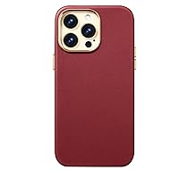 Leather Case for iPhone 15 Pro Max/15 Pro/15 Plus/15 Slim Luxury Phone Case Support Wireless Charging Genuine Leather Case (Red,15'')