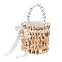 OUNONA 1PC Women Straw Bucket Top Handle Summer Rattan Beach Handbag Holiday Portable Bag Hobo Bag Wristlet