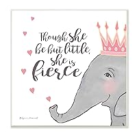 Stupell Industries She is Fierce Phrase Girls' Princess Elephant Pink, Designed by Stephanie Workman Marrott Wall Plaque, 12 x 12, Off- White