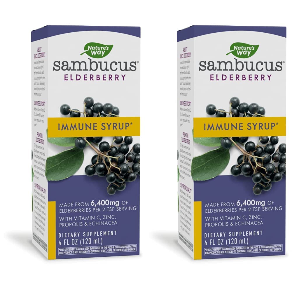 Nature's Way Sambucus Immune* Elderberry Syrup with Echinacea, Zinc & Vitamin C, 4 Oz (Pack of 2)