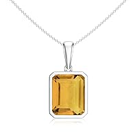 Natural Citrine Emerald-Cut Pendant Necklace for Women in Sterling Silver / 14K Solid Gold/Platinum