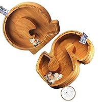 Letter Piggy-Bank Wooden Large Personalized Piggy-Bank for Boys Girls Adults Coin Bank Kids Wooden Money Box, Perfect for Christmas, New Year, Birthday Gifts, Comes with Letter Stickers(Q+S)