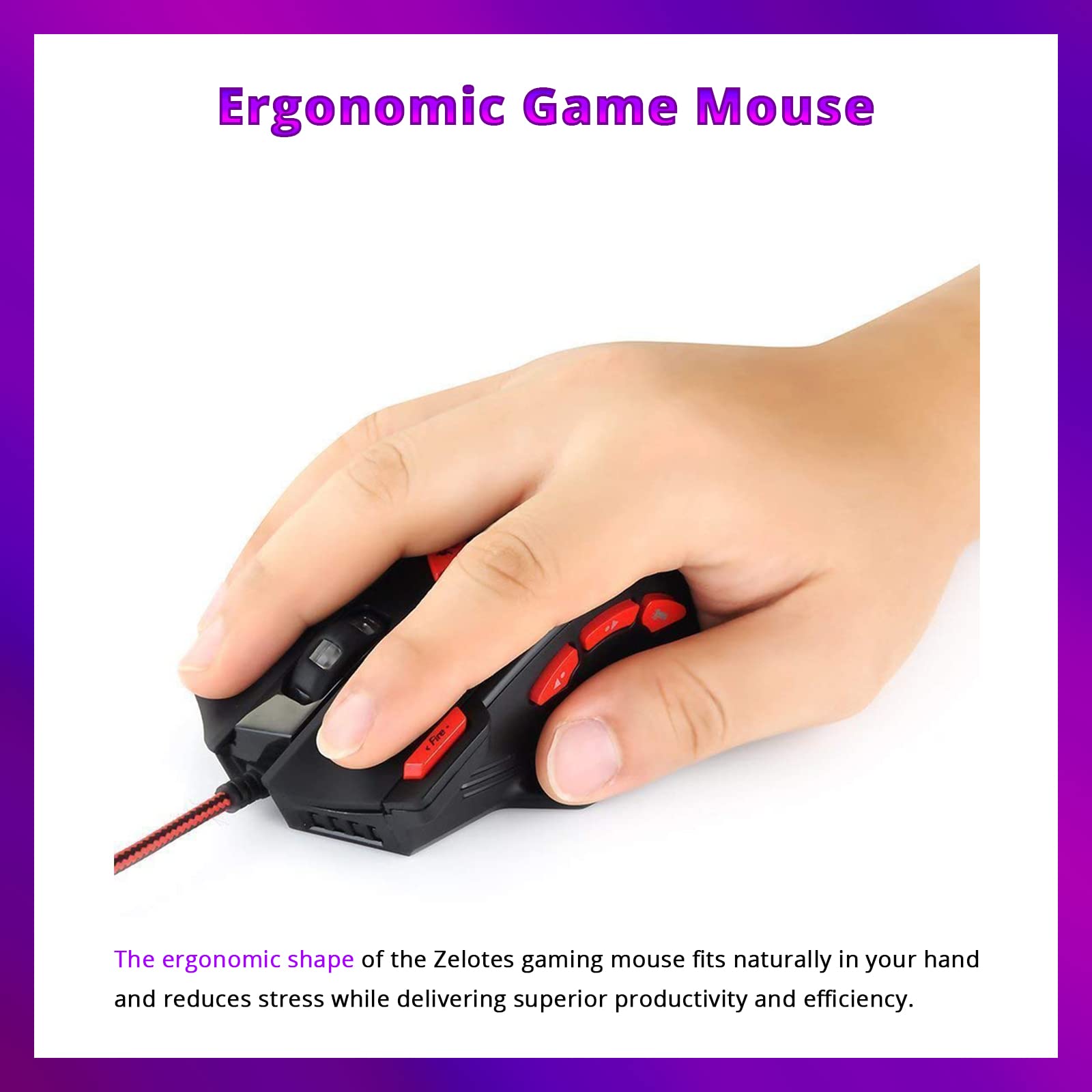 XuanGui T90 Wired Gaming Mouse. Zelotes 8 Programmable Buttons, Chroma RGB Backlit, Adjustable Weights, 7 Backlight Modes up to 9200 DPI for Laptop/Windows/Mac Gamer (Black)