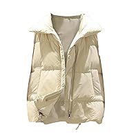 Womens Lapel Puffer Vest Casual Zip Up Sleeveless Padded Gilet Coat with Pockets Winter Warm Waistcoat for Going Out
