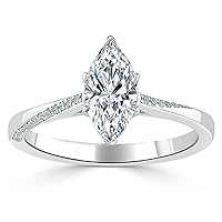 1ct Marquise Cut Moissanite Engagement Ring Halo, 10/14/18K Gold Solitaire Wedding Ring for Promise Name Engraving