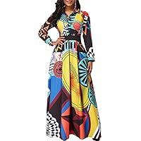 LaiyiVic Womens Maxi Dresses Button Down Floral Printed Casual V Neck Loose Party Dress Fall Colorful XX-Large