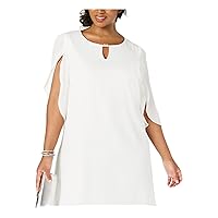 Connected Apparel Womens Ivory Embellished Split-Sleeve Keyhole Above The Knee Party Shift Dress Plus 18W