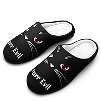 Black Cat Face Evil Kitten Men's House Slippers Nonslip Soft Cotton Shoes Slip On Slippers for Indoor Outdoor
