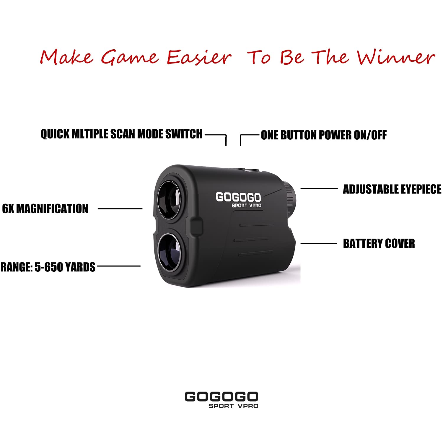 Gogogo Sport Vpro GS03 Laser Golf/Hunting Rangefinder, 6X Magnification Clear View 650/1200 Yards Laser Range Finder, Slope, Pin-Seeker & Flag-Lock & Vibration