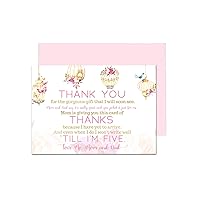 Fancy Floral Baby Shower Thank You Cards with Envelopes Blank Notes Prefilled Message Girls Personalize for Registry Gifts Pink Butterfly and Floral Notecard Set 4x6 Stationery, 15 Pack
