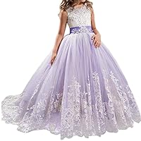 Girls Pageant Dress Long Tulle Princess Wedding Ball Gowns