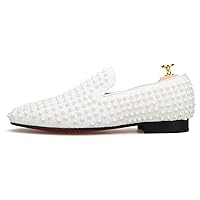 Men White Spikes Slippers Loafers Flat with Crystal GZ Rhinestone Prom Wedding
