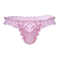 ACSUSS Men's Sissy Lingerie Satin Flutter Polka Dots Ruffled Bikini Thongs Underwear