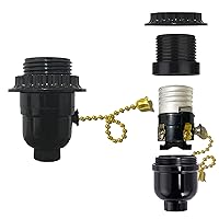 UL Listed E26 Lamp Socket Replacement with Pull Chain Switch, Phenolic Threaded Medium Base Light Socket with Lamp Shade Ring for Table, Floor Lamp Repair Kit