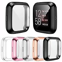 [5-Pack] Screen Protector Case Compatible with Fitbit Versa 2 Smartwatch, All-Around TPU Plated Protective Cover Scratch Resistant Bumper Shell Accessories (Clear+Silver+Black+Pink+Gold, Versa 2)