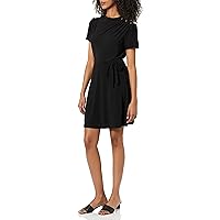 DKNY Women's Short Sleeve Funnel Neck Belted Fit & Flare