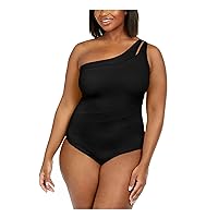 BECCA ETC Trendy Plus Size Color Code One-Shoulder One-Piece Swimsuit Women's Swimsuit- Black Size 2X