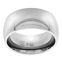 Surgical Stainless Steel Domed 10mm Wedding Band Ring Comfort-Fit High Polish, Sizes 5-15