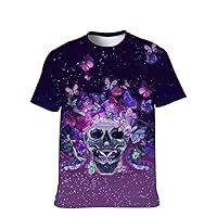Mens Cool-Funny T-Shirt Graphic-Tees Novelty-Vintage Short-Sleeve Color Skull Hip Hop: Youth Boyfriend Unique Teens Gifts