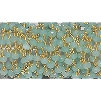 36 inch Long gem Aqua Chalcedony 4mm rondelle Shape Faceted Cut Beads Wire Wrapped Gold Plated Rosary Chain for Jewelry Making/DIY Jewelry Crafts #Code - ROSARYCH-0063