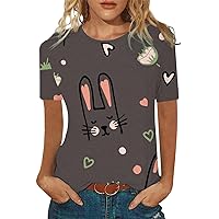 Women's Easter Day Shirts Casual Three Quarter Sleeve Print Round Neck Pullover Top Blouse Tops Dressy