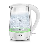 BELLA 1.7 Liter Glass Electric Kettle, Quickly Boil 7 Cups of Water in 6-7 Minutes, Soft Green LED Lights Illuminate While Boiling, Cordless Portable Water Heater, Carefree Auto Shut-Off, White