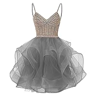 MllesReve Women's Spaghetti Straps Homecoming Dress Luxury Crystal Beaded Cocktail Gown