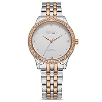 Women's Alloy Steel PVD-Plating Watch 36mm Two-Toned Rose Gold & Silver with Pattern White Dial Watch with Water Resistant, and Chronograph - Japanese Quartz Analog Wristwatch