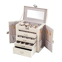 Large Jewelry Box,5-Tier PU Leather Jewelry Organizer with Lock,Multi-functional Storage Case with Mirror,Jewelry Organizer for Bracelets, Earrings, Rings, Necklaces, Mothers Day