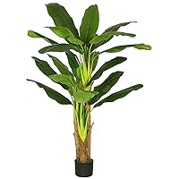 Artificial Banana Tree 6ft Tall 22 Large Leaves Triple Stalk Faux Banana Silk Tree Artificial Banana Leaf Plant for Home Decor Indoor Travelers Palm Tree for Living Room Decoration