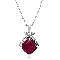 Cushion Cut 3CT Birthstone Necklace for Women – 925 Sterling Silver Pendant Necklace – 18 Inch Chain with Spring Ring Clasp – 8 mm Gemstone Pendant by Nicole Miller Fine Jewelry