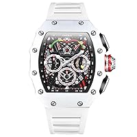 RORIOS Men Tonneau Watch Analogue Quartz Watch Multifunctional Chronograph Watch Fashion 5ATM Waterproof Wristwatch with Silicone Strap