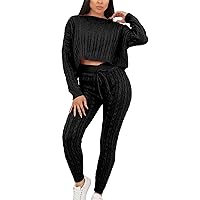 Womens Co Ord Winter Party Wear 2 pc Set Ladies Crop Oversized Knitted Loungewear Suit US 4-10