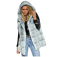 Womens Faux Fur Vest Sleeveless Hoodies Winter Coats Fleece Warm Plus Size Fashion Open Front Cardigan Sherpa Jackets