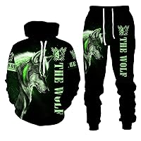 Colorful Graphic Hoodies Wolf Printed 3D Pullover Cool Sweatshirt Pants 2 Piece Suit for Men Women