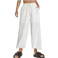 Womens Capri Pants Drawstring Wide Leg Pants Loose Fit Comfy Yoga Lounge Pants High Waist Workout Cropped Sweatpants