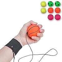 2.36 Inch Wrist Return Ball Sports Wrist Balls On A String Rubber Rebound Bouncy Wristband Balls (Basketball, Baseball, Soccer) for Wrist Exercise or Play,Children Gift Party Favor Toy
